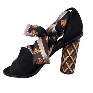Brian Atwood Brady Black Suede Heels with Satin Tie Size 7